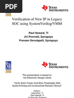 Verification of New Ip in Legacy Soc Using Systemverilog/Vmm Soc Using Systemverilog/Vmm