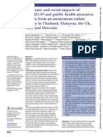 Economic and Social Impacts of COVID-19 and Public Health Measures - Results From An Anonymous Online Survey in Thailand, Malaysia, The UK, Italy and Slovenia