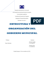 Informe ESTRUCTURA Y LA ORGANIZACIÓN DEL GOBIERNO MUNICIPAL