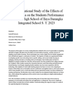 The Correlational Study of The Effects of Social Media On The Students Performance of Senior High School of Ilaya Barangka Integrated School S