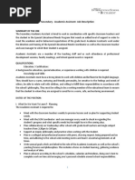 Secondary Academic Assistant SUMMARY of The JOB 1