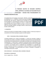 Edital #17.2022 - Processo Seletivo de Iniciação Científica - Experimental - Artística e Cultural - 2023.1