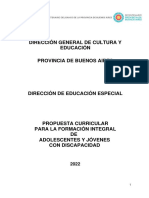 Propuesta Curricular para La Formación Integral de Adolescentes y Jóvenes Con Discapacidad. 2022