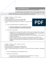 Cs Form No. 212 Attachment - Work Experience Sheet