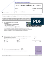 5.º Teste de Matemática A 12.º 6: 3.º Período 27/05/2022 Duração: 90 Minutos Nome: N.º: Classificação: O Professor