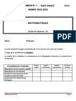 Devoir Commun 4ème 2022-2023 Sujet - Adapté