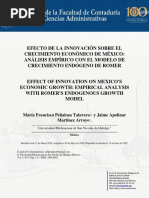 Efecto de La Innovación Sobre El Crecimiento Económico de México: Análisis Empírico Con El Modelo de Crecimiento Endógeno de Romer