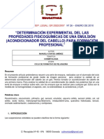 DETERMINACIÓN EXPERIMENTAL DEL LAS PROPIEDADES FISICOQUIMICAS DE UNA EMULSION (aCONDICIONADOR DEL CABELLO) PARA FORMACION PROFESIONAL