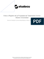 Aviso A Registro de La Propiedad de Testamento Comun Abierto Universidad PDF