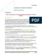 Introduction Sur La Thermodynamique Chimique Et Le Premier Principe. (Cours N°.1.)