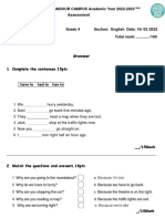 4th Grade Second Term English Assessment