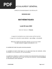 Bac 2023 Mathématiques Jour 1