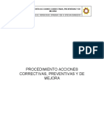 Procedimiento Acciones Correctivas, Preventivas y de Mejora