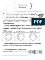 Evaluación Inicial: Matemática: Cuánto Sabes Sobre Los Calendarios y Las Horas