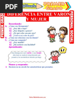 Diferencia Entre Varon y Mujer para Primer Grado de Primaria