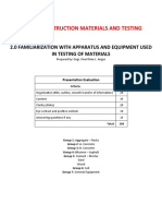 2.0 Familiarization With Apparatus and Equipment Used in Testing of Materials