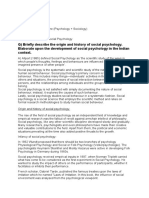 Q) Briefly Describe The Origin and History of Social Psychology. Elaborate Upon The Development of Social Psychology in The Indian Context