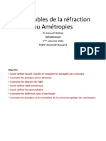 Les Troubles de La Réfraction Ou Amétropies: PR Asmaa El Kettani Ophtalmologie 2 Semestre 2022 FMPC Université Hassan II