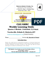 Cle/Gmrc Weekly Learning Guide: Quarter 4-Module 1-Schedule 2 (3 Days) Teacher:Ms. Erlinda B. Madroño, LPT