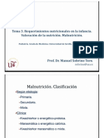 Tema 3. Requerimientos Nutricionales en La Infancia. Valoración de La Nutrición. Malnutrición