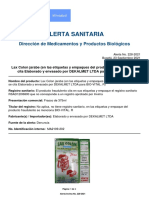 Alerta Sanitaria: Dirección de Medicamentos y Productos Biológicos