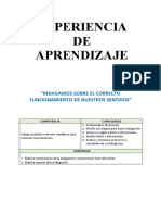 Experiencia DE Aprendizaje: "Indagamos Sobre El Correcto Funcionamiento de Nuestros Sentidos"