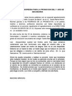 Discurso de Despedida para La Promocion Del 5° Año de Secundaria