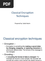 Classical Encryption Techniques: Prepared By: Sadia Nazim