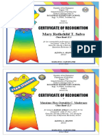 Certificate of Recognition - Bayanihan Elem School - Grade Vi