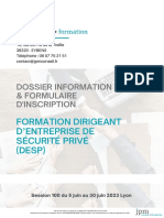 Formation Dirigeant D'Entreprise de Sécurité Privé (DESP) : Dossier Information & Formulaire D'Inscription