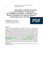 Teacher Beliefs and Practices: Evidence From Untrained Teachers in Public and Private Basic Schools in Mfantseman Municipality of Ghana