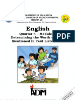 English: Quarter 4 - Module 3: Determining The Worth of Ideas Mentioned in Text Listened To