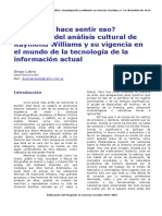 ¿Y Cómo Lo Hace Sentir Eso? Conceptos Del Análisis Cultural de Raymond Williams y Su Vigencia en El Mundo de La Tecnología de La Información Actual