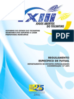 Regulamento Específico de Futsal: Governo Do Estado Do Tocantins Secretaria Dos Esportes E Lazer Prefeituras Municipais