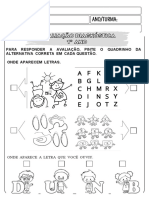 Para Responder A Avaliação, Pinte O Quadrinho Da Alternativa Correta em Cada Questão. Onde Aparecem Letras