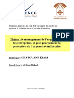 Thème: Le Management de L'urgence Dans Les Entreprises, Et Plus Précisément La Perception de L'urgence Avant La Crise