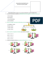 EVALUACIÓN DE MATEMÁTICA Nº3 Ecuaciones