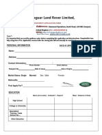 Jaguar Land Rover Application Form and Interview Form