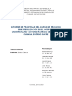 Informe de Prácticas Del Curso de Técnicos en Esterilización en El Hospital Universitario "Antonio Patricio de Alcalá" Cumaná, Estado Sucre