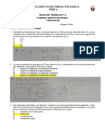 Departamento de Formación Básica Física Hoja de Trabajo 12 Fuerza Gravitacional