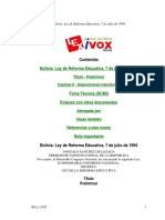 Contenido: Bolivia: Ley de Reforma Educativa, 7 de Julio de 1994