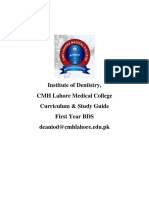 Institute of Dentistry, CMH Lahore Medical College Curriculum & Study Guide First Year BDS Deaniod@cmhlahore - Edu.pk