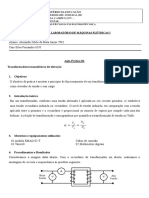 Cfe 451 - Laboratório de Máquinas Elétricas I: Aula Prática 02 Transformadores Monofásicos de Elevação