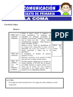 Actividades Sobre El Uso de La Coma para Sexto de Primaria