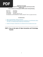 PART I: Case On The Topic Of: Open Innovation and Technology Transfer