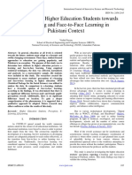 Perceptions of Higher Education Students Towards E-Learning and Face-to-Face Learning in Pakistani Context