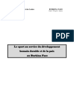 Le Sport Au Service Du Développement Humain Durable Et de La Paix Au Burkina Faso