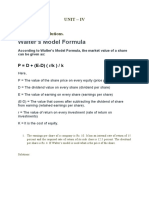 Walter's Model Formula: Unit - Iv Part - C Problems and Solutions