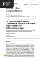 La Postérité Des Noces Chymiques Dans La Littérature Théosophique Et Anthroposophique