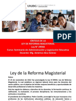 Síntesis de La Ley de Reforma Magisterial Ley #29944 Curso: Seminario de Administración y Legislación Educativa Docente: Mg. Américo Alca Gómez